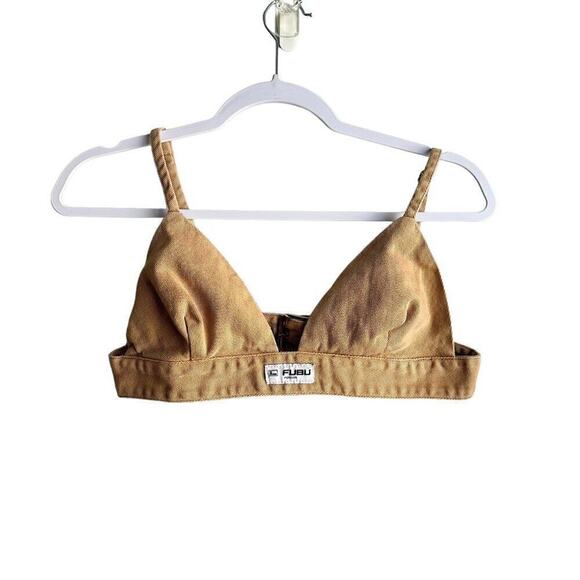 Fubu x Forever 21 Bralette Women's L‎ Tan Y2K Buckle Closure Summer - Picture 1 of 7